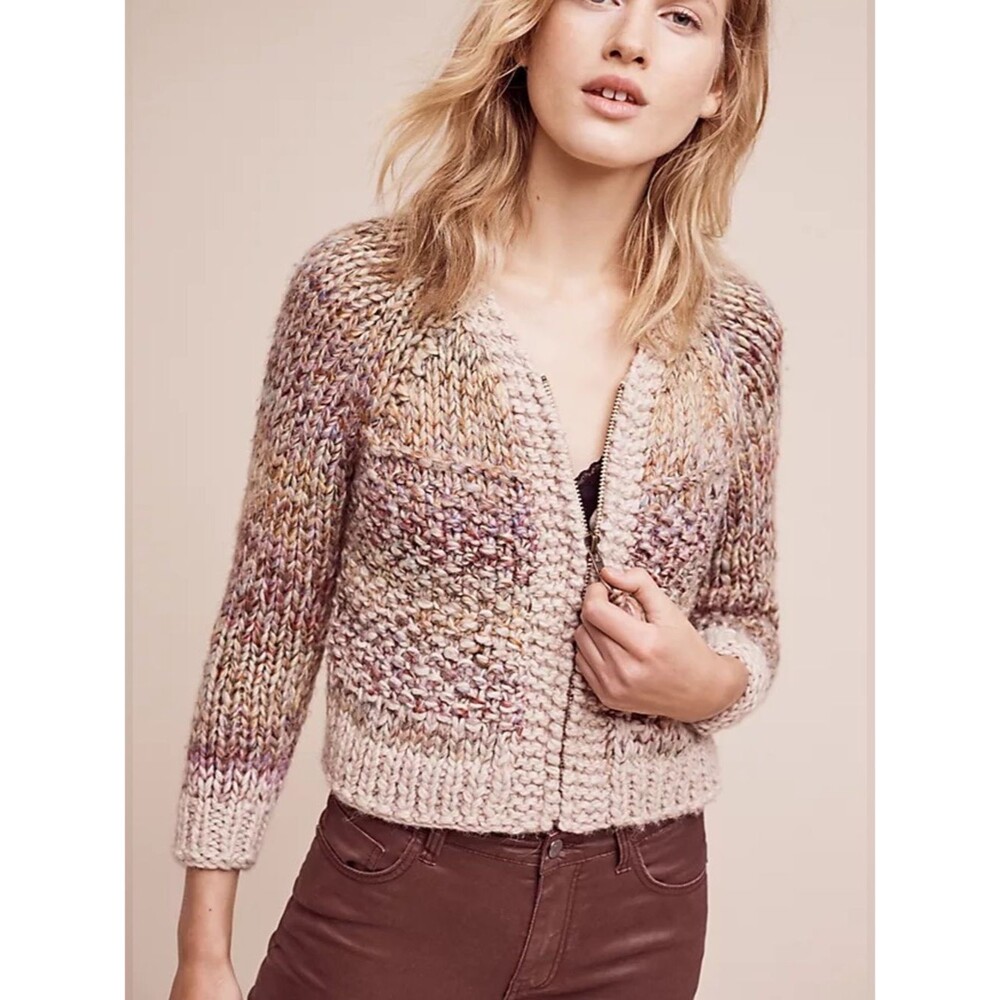 Angel of the North Zip Sweater cream pink knit wool blend slightly cropped